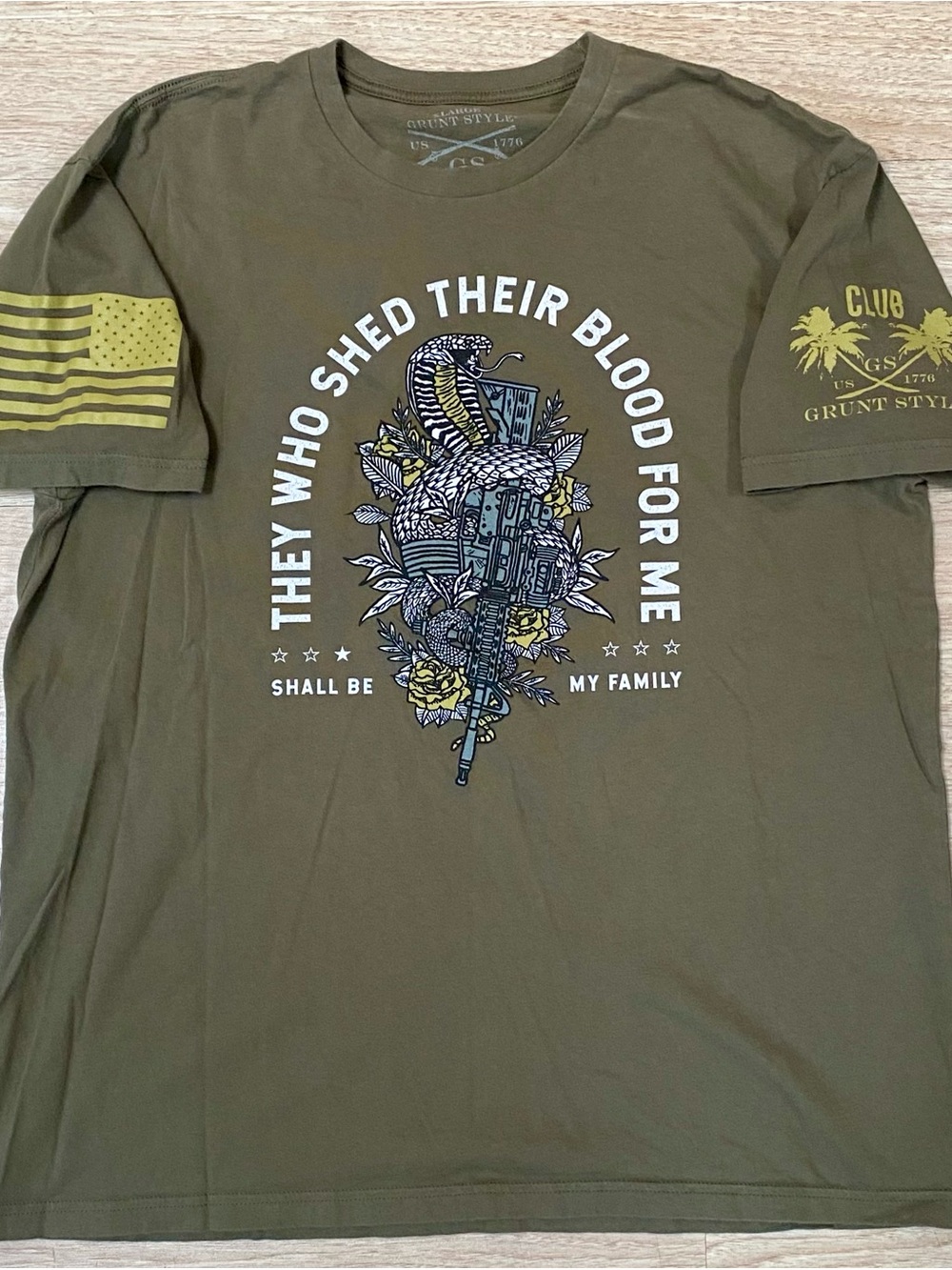 Grunt Style T-Shirt Men’s XL Olive Green Military Support Short Sleeve Tee Shirt